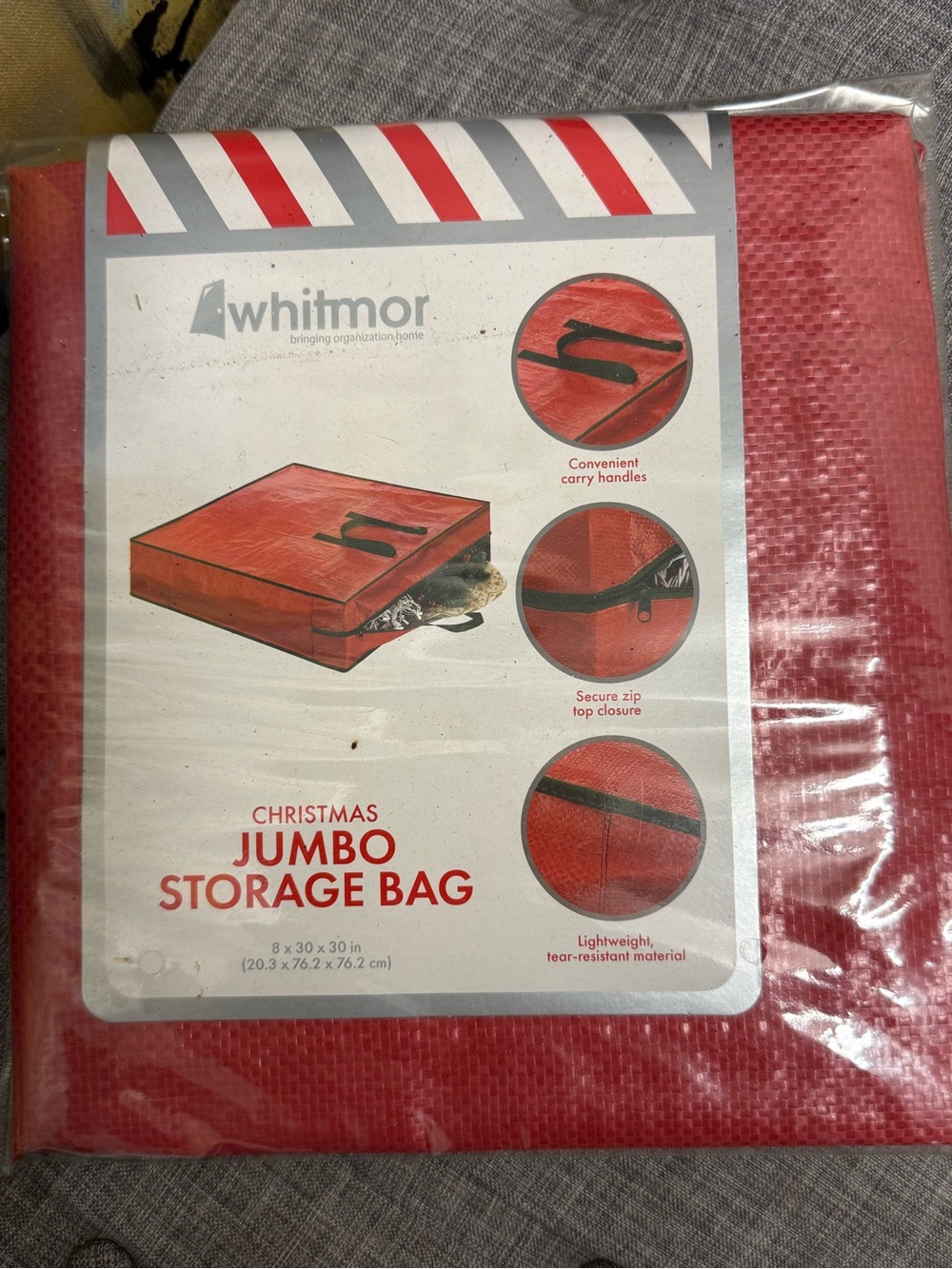 (4 for $20) WHITMOR Red Jumbo Holiday Storage Bag with Handles